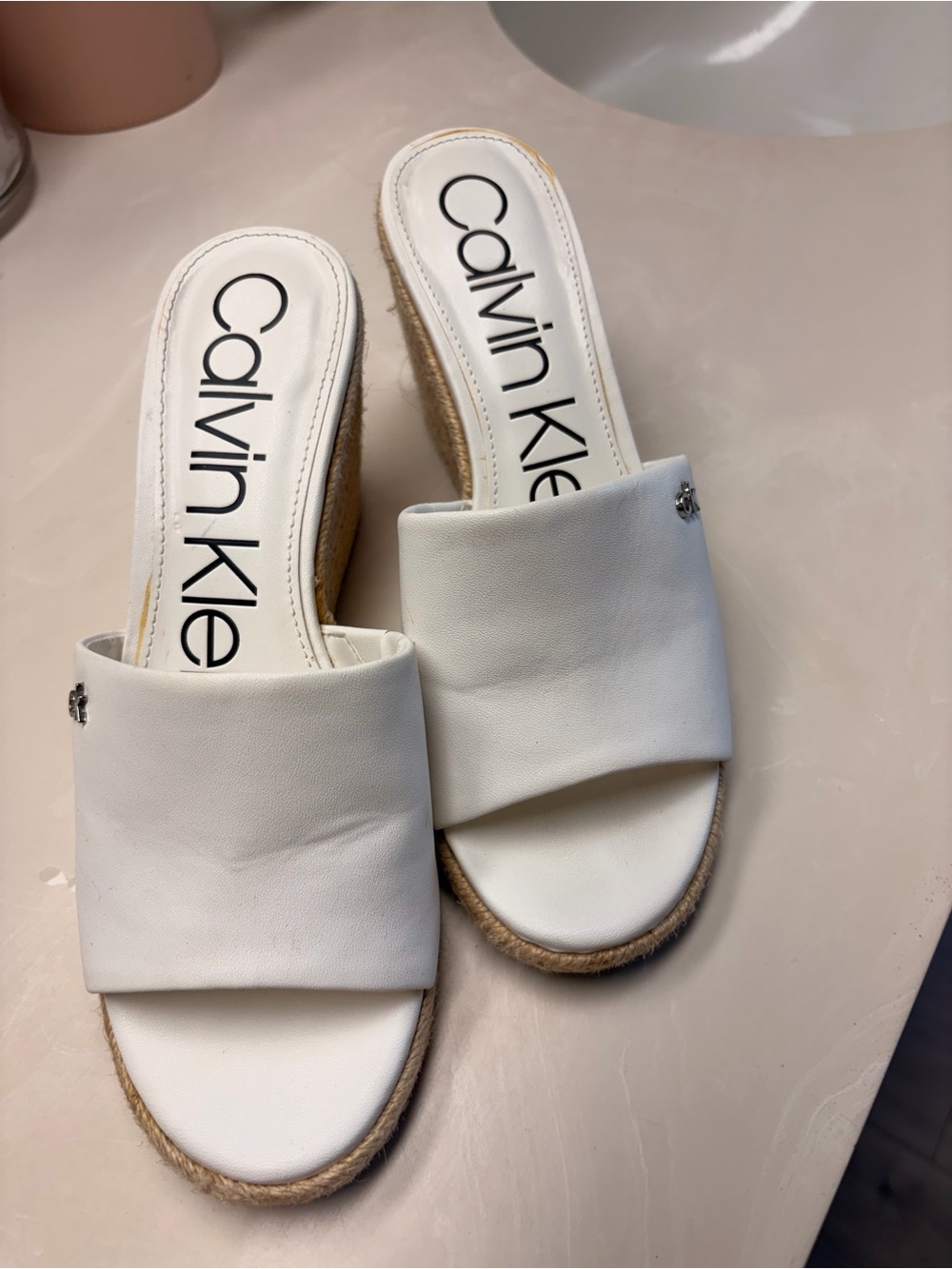 Calvin Klein White Slip-On Espadrille Mules
